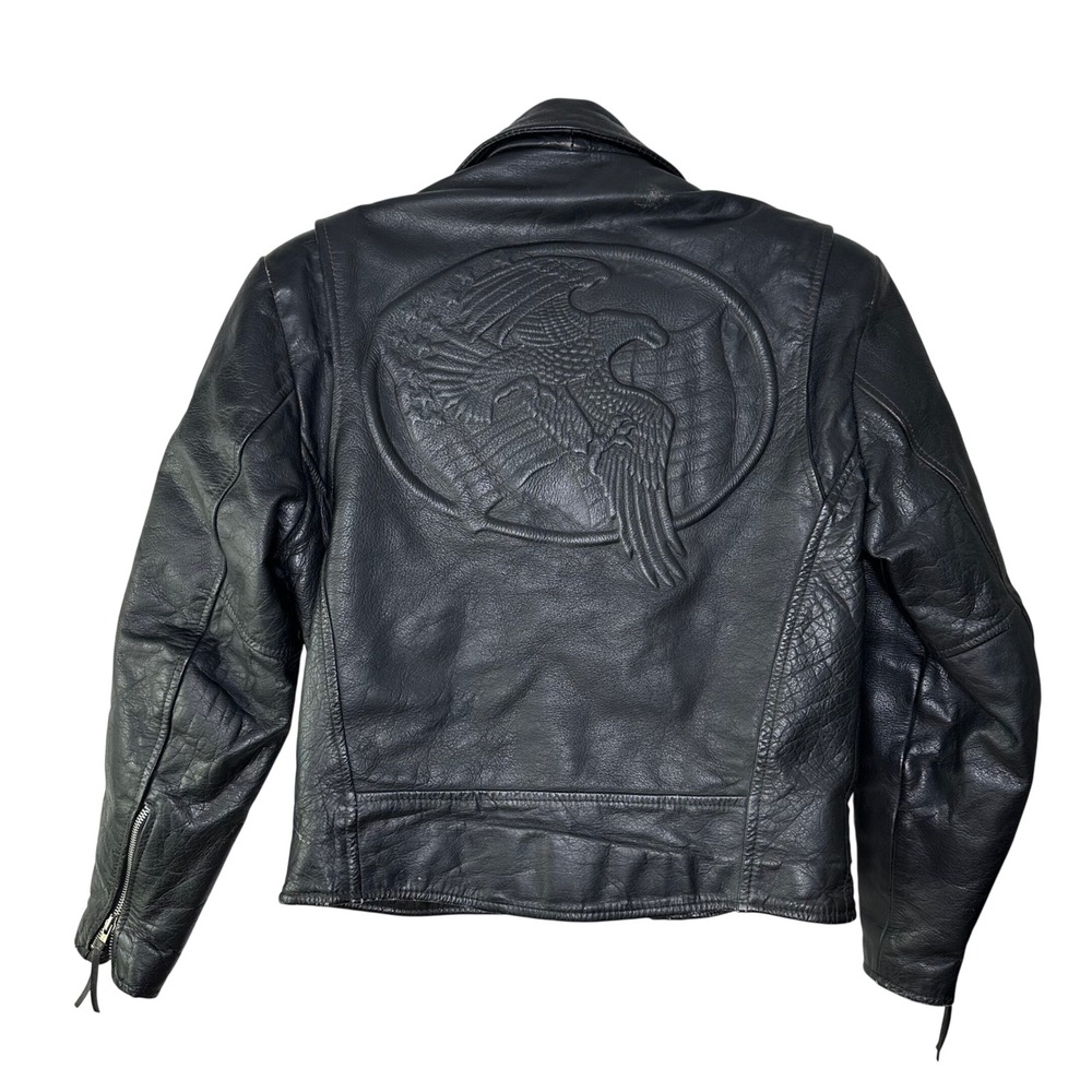 Vintage Wilsons Leather Motorcycle Jacket Mens‎ Small Black Eagle Embossed Biker